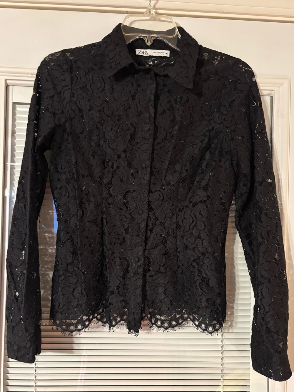 ZARA Black Lace Button-Down Collared Shirt